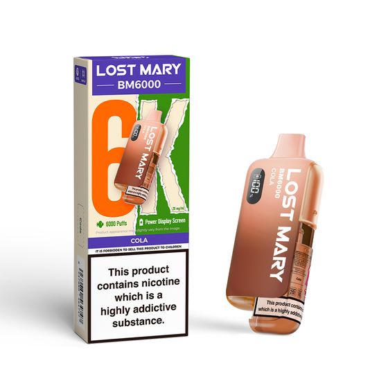 authentic LOST MARY BM6000 Rechargeable Device (UK) 1PC Strength: 2% Nic ENG | Flavor: Cola