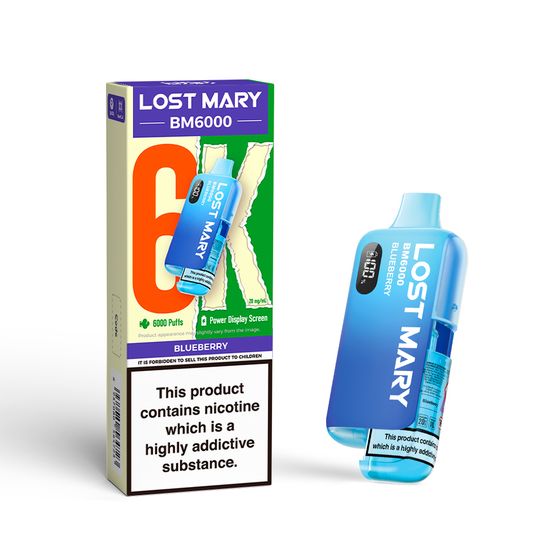 authentic LOST MARY BM6000 Rechargeable Device (UK) 1PC Strength: 2% Nic ENG | Flavor: Blueberry