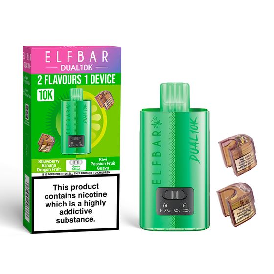 UK wholesale ELFBAR DUAL10K Refillable Pod Kit Strength: 2% Nic ENG | Flavor: Green Edition