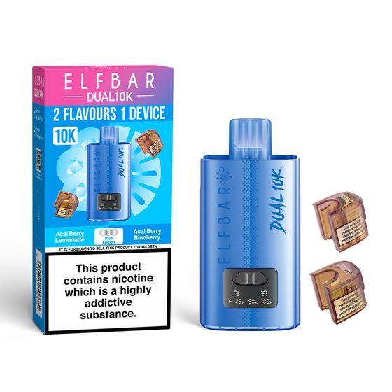 UK supplier ELFBAR DUAL10K Refillable Pod Kit Strength: 2% Nic ENG | Flavor: Blue Edition