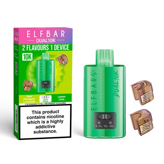 UK supplier ELFBAR DUAL10K Refillable Pod Kit Strength: 2% Nic ENG | Flavor: Lemon Edition