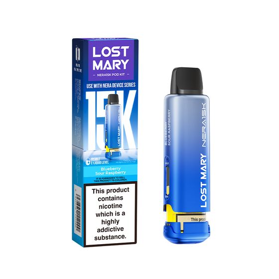 LOST MARY NERA15K Refillable Pod Kit (UK) 1PC Strength: 2% Nic ENG | Flavor: Blueberry Sour Raspberry wholesale price