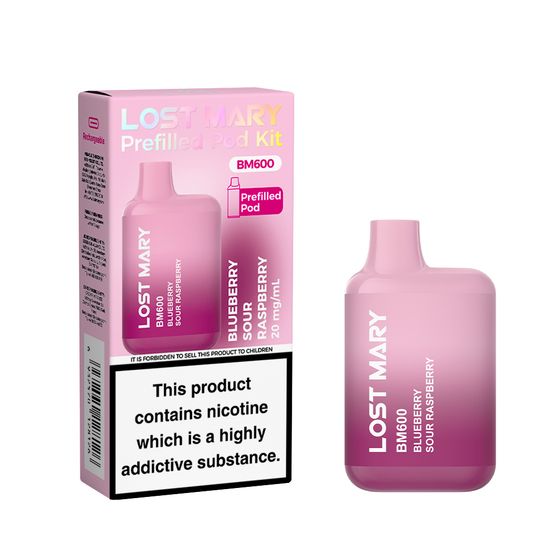 UK supplier [M] LOST MARY BM600 Prefilled Pod Kit (UK) Strength: 2% Nic ENG | Flavor: Blueberry Sour Raspberry