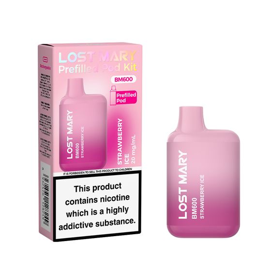 authentic [M] LOST MARY BM600 Prefilled Pod Kit (UK) Strength: 2% Nic ENG | Flavor: Strawberry Ice