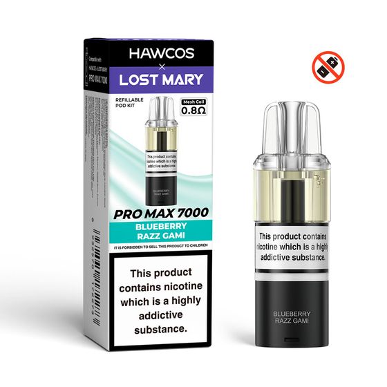 HAWCOS×LOST MARY PRO MAX 7000 Refillable Pod Strength: 2% Nic ENG | Flavor: Blueberry Razz Gami UK shop