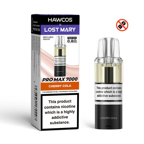 UK store HAWCOS×LOST MARY PRO MAX 7000 Refillable Pod Strength: 2% Nic ENG | Flavor: Cherry Cola