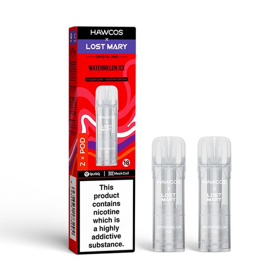 UK wholesale HAWCOS × LOST MARY Crystal Pro Prefilled Pod 2ML × 2 (UK) 1PC Flavor: Watermelon Ice