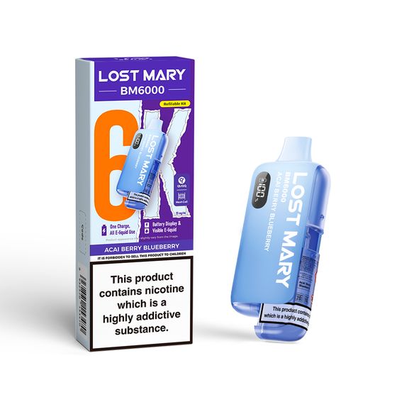 wholesale [NEW] LOST MARY BM6000 Refillable Pod Kit -F (UK) 1PC Strength: 2% Nic ENG | Flavor: Acai Berry Blueberry