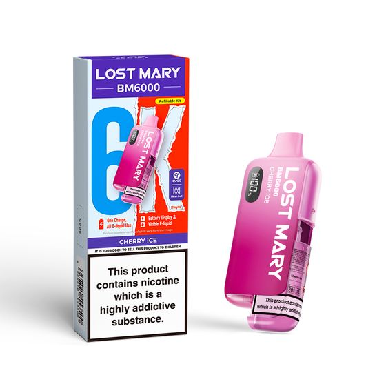 [NEW] LOST MARY BM6000 Refillable Pod Kit -F (UK) 1PC Strength: 2% Nic ENG | Flavor: Cherry Ice for wholesale