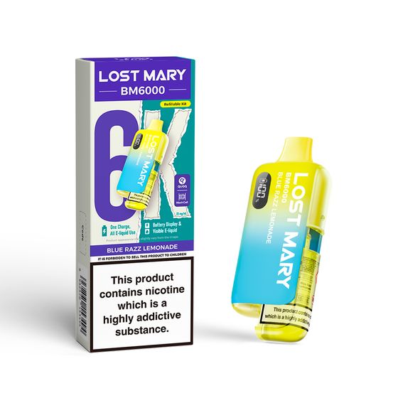 [NEW] LOST MARY BM6000 Refillable Pod Kit -F (UK) 1PC Strength: 2% Nic ENG | Flavor: Blue Razz Lemonade for wholesale