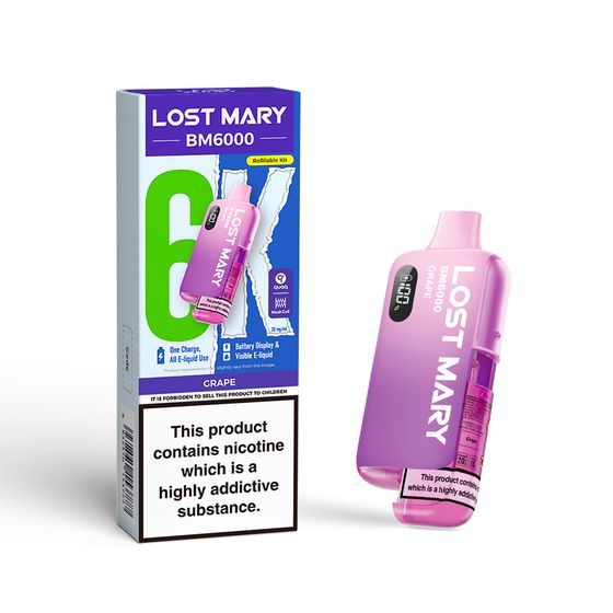 wholesale [NEW] LOST MARY BM6000 Refillable Pod Kit -F (UK) 1PC Strength: 2% Nic ENG | Flavor: Grape