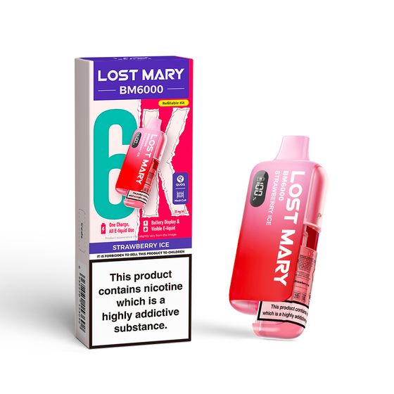 [NEW] LOST MARY BM6000 Refillable Pod Kit -F (UK) 1PC Strength: 2% Nic ENG | Flavor: Strawberry Ice UK supplier