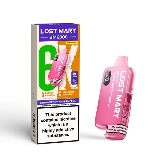 [NEW] LOST MARY BM6000 Refillable Pod Kit -F (UK) 1PC Strength: 2% Nic ENG | Flavor: Strawberry Watermelon wholesale price