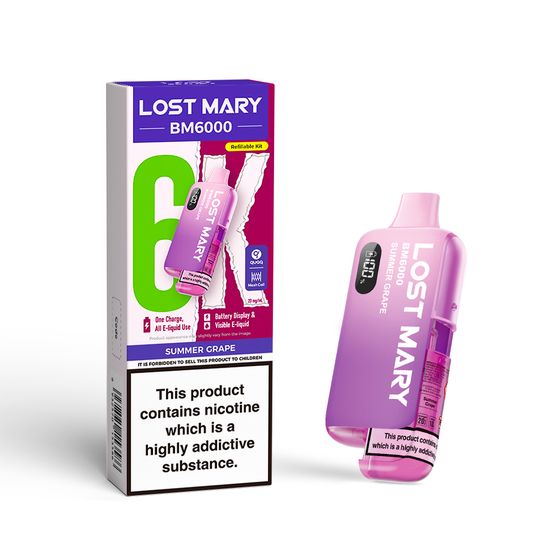 [NEW] LOST MARY BM6000 Refillable Pod Kit -F (UK) 1PC Strength: 2% Nic ENG | Flavor: Summer Grape wholesale price