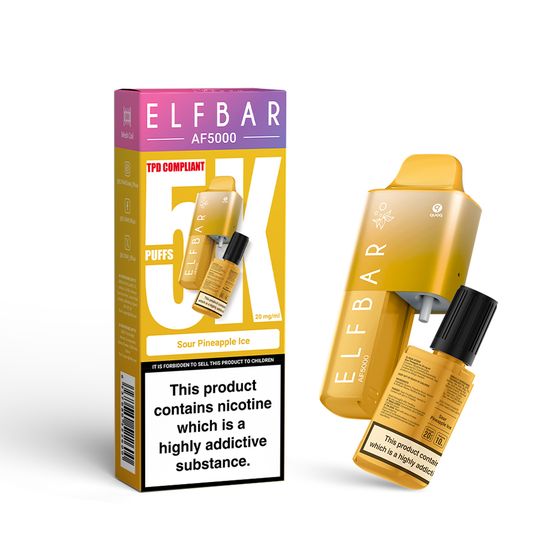 UK supplier [NEW] ELFBAR AF5000 Refillable Pod Kit -A (UK) Strength: 2% Nic ENG | Flavor: Sour Pineapple Ice
