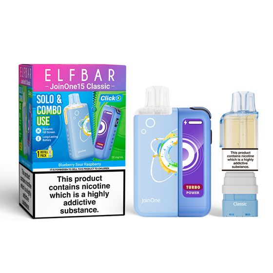 UK wholesale [Coming Soon] ELFBAR JoinOne15 Classic Refillable Kit Flavor: Blueberry Sour Raspberry