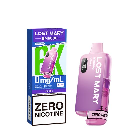 UK shop LOST MARY BM6000 Refillable Pod Kit-1% & 0% Nic Flavor: Grape | Strength: 0%