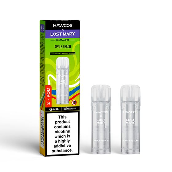 wholesale HAWCOS × LOST MARY Crystal Pro Prefilled Pod 2ML × 2 (UK) 1PC Flavor: Apple Peach | Strength: 2% Nic ENG