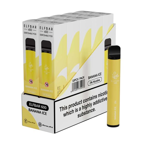 [NEW] ELFBAR 600 Disposable Pod Device 20mg Flavor: Banana Ice | Strength: 2% Nic TPD ENG wholesale