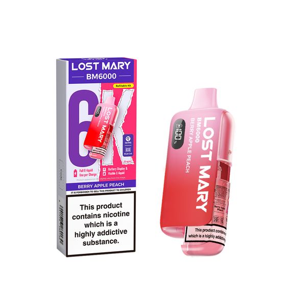 [NEW] LOST MARY BM6000 Refillable Pod Kit -F (UK) 1PC Strength: 2% Nic ENG | Flavor: Berry Apple Peach UK supplier