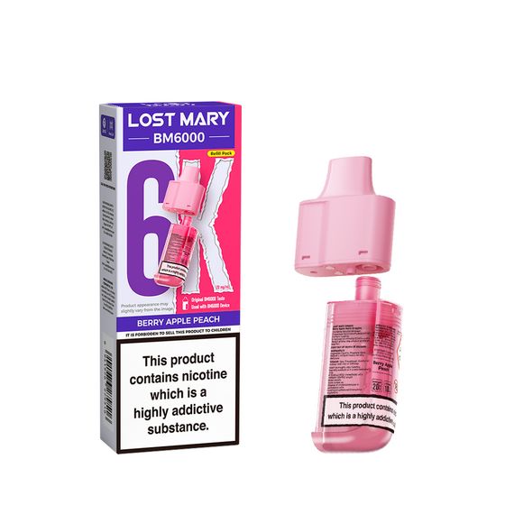 [NEW] LOST MARY BM6000 Refillable Pod P+C Strength: 2% Nic ENG | Flavor: Berry Apple Peach wholesale price