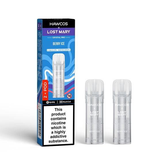 HAWCOS × LOST MARY Crystal Pro Prefilled Pod 2ML × 2 (UK) 1PC Flavor: Berry Ice | Strength: 2% Nic ENG authentic
