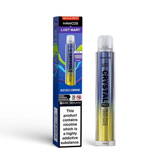 UK supplier HAWCOS × LOST MARY Crystal Pro KIT (UK) 1PC Flavor: Blue Razz Lemonade | Strength: 2% Nic ENG