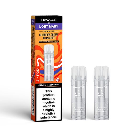 HAWCOS × LOST MARY Crystal Pro Prefilled Pod 2ML × 2 (UK) 1PC Flavor: Blueberry Cherry Cranberry | Strength: 2% Nic ENG UK store