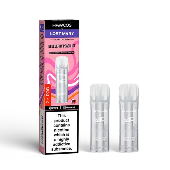 HAWCOS × LOST MARY Crystal Pro Prefilled Pod 2ML × 2 (UK) 1PC Flavor: Blueberry Peach Ice | Strength: 2% Nic ENG authentic