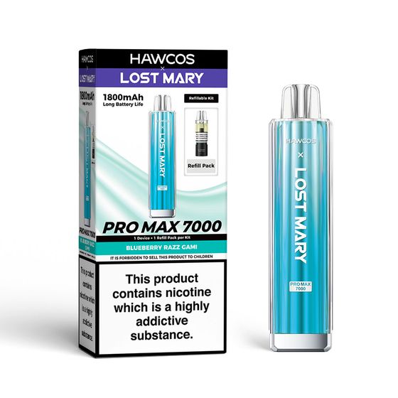 [NEW] HAWCOS×LOST MARY PRO MAX 7000 Refillable Kit-F Strength: 2% Nic ENG | Flavor: Blueberry Razz Gami wholesale