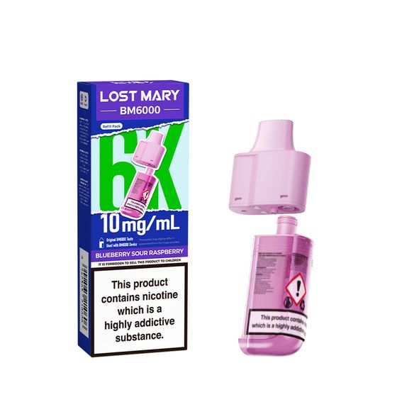 LOST MARY BM6000 Refill Pack-1% & 0% Nic Flavor: Blueberry Sour Raspberry | Strength: 10mg/ml UK store