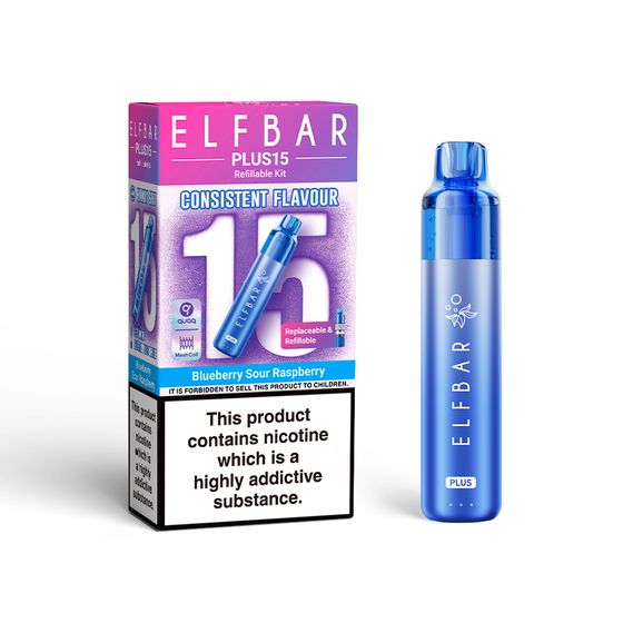 UK store ELFBAR PLUS15 Refillable Kit Flavor: Blueberry Sour Raspberry