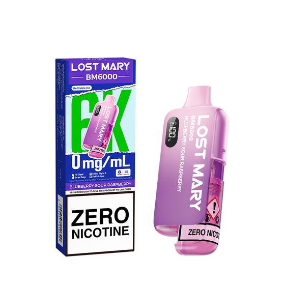 LOST MARY BM6000 Refillable Pod Kit-1% & 0% Nic Flavor: Blueberry Sour Raspberry | Strength: 0% UK shop