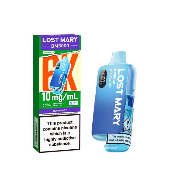 LOST MARY BM6000 Refillable Pod Kit-1 % & 0% Nic Flavor: Blueberry | Strength: 10mg/ml wholesale price
