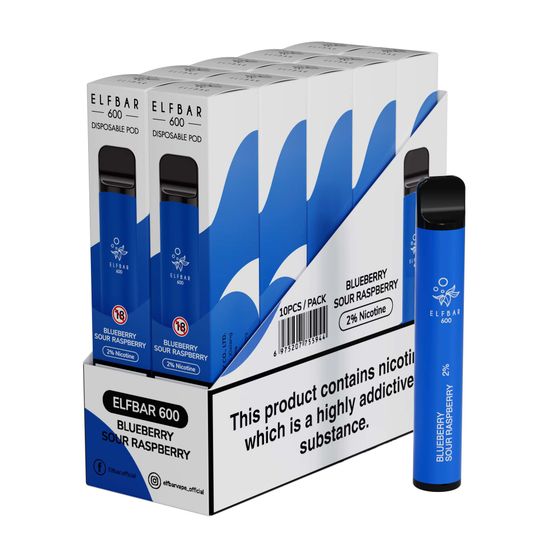 UK shop [NEW] ELFBAR 600 Disposable Pod Device 20mg Flavor: Blueberry Sour Raspberry | Strength: 2% Nic TPD ENG