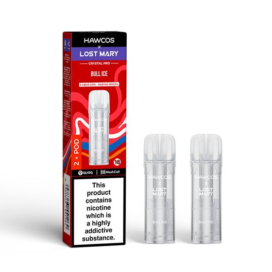 HAWCOS × LOST MARY Crystal Pro Prefilled Pod 2ML × 2 (UK) 1PC Flavor: bull ice | Strength: 2% Nic ENG for wholesale