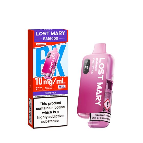 UK shop LOST MARY BM6000 Refillable Pod Kit-1% & 0% Nic Flavor: Cherry Ice | Strength: 1%