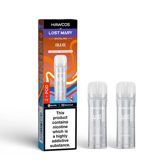 UK supplier HAWCOS × LOST MARY Crystal Pro Prefilled Pod 2ML × 2 (UK) 1PC Flavor: Cola Ice | Strength: 2% Nic ENG