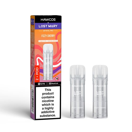 UK supplier HAWCOS × LOST MARY Crystal Pro Prefilled Pod 2ML × 2 (UK) 1PC Flavor: Fizzy Cherry | Strength: 2% Nic ENG