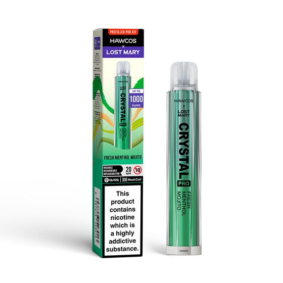 HAWCOS × LOST MARY Crystal Pro KIT (UK) 1PC Flavor: Fresh Menthol Mojito | Strength: 2% Nic ENG wholesale