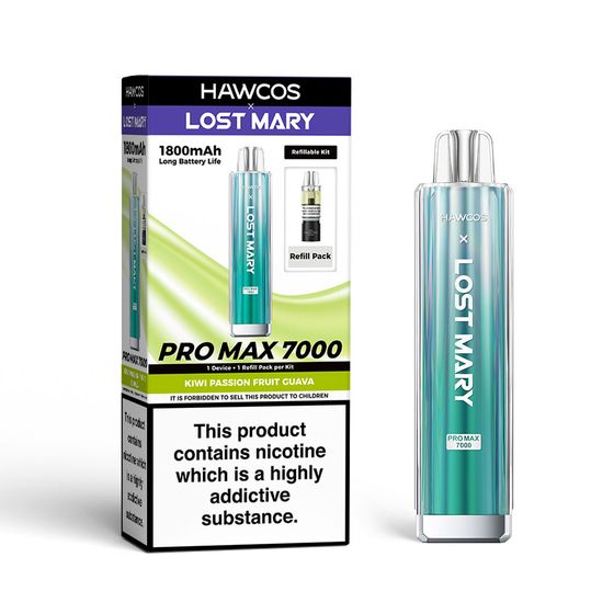 [NEW] HAWCOS×LOST MARY PRO MAX 7000 Refillable Kit-F Strength: 2% Nic ENG | Flavor: Kiwi Passion Fruit Guava wholesale