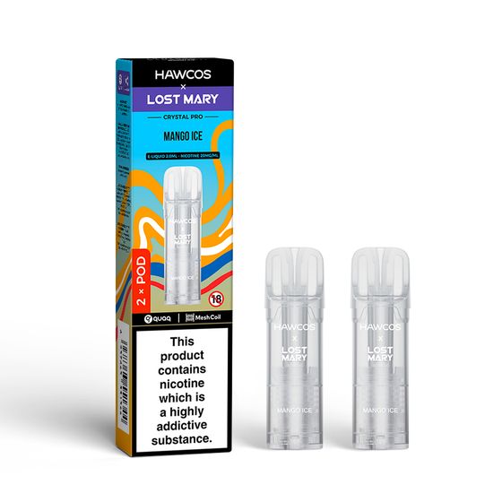 HAWCOS × LOST MARY Crystal Pro Prefilled Pod 2ML × 2 (UK) 1PC Flavor: Mango Ice | Strength: 2% Nic ENG UK supplier