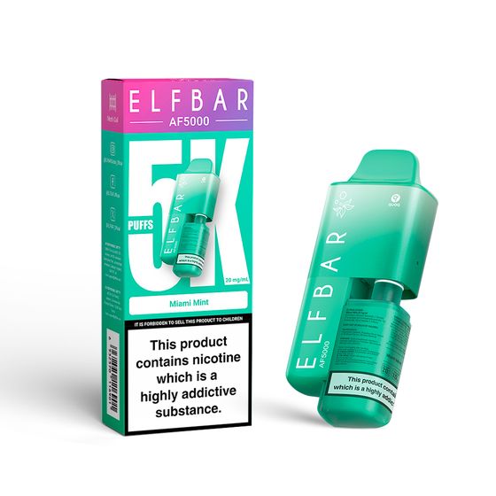 authentic ELFBAR AF5000 Rechargeable Device Strength: 2% Nic ENG | Flavor: Fresh Mint（Miami Mint）