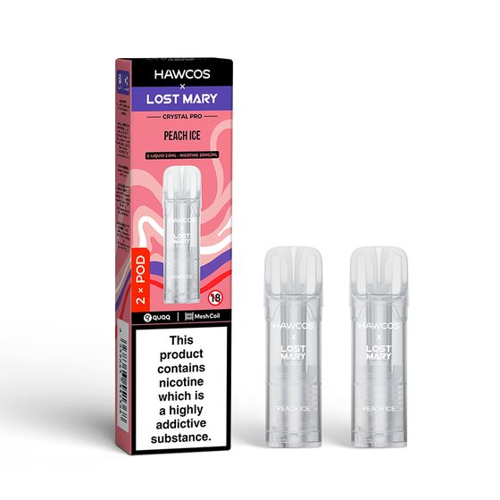 UK supplier HAWCOS × LOST MARY Crystal Pro Prefilled Pod 2ML × 2 (UK) 1PC Flavor: Peach Ice | Strength: 2% Nic ENG