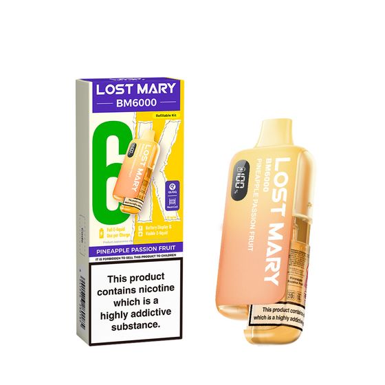 [NEW] LOST MARY BM6000 Refillable Pod Kit -F (UK) 1PC Strength: 2% Nic ENG | Flavor: Pineapple Passion Fruit wholesale price