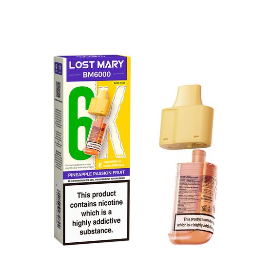 wholesale price [NEW] LOST MARY BM6000 Refillable Pod P+C Strength: 2% Nic ENG | Flavor: Pineapple Passion Fruit