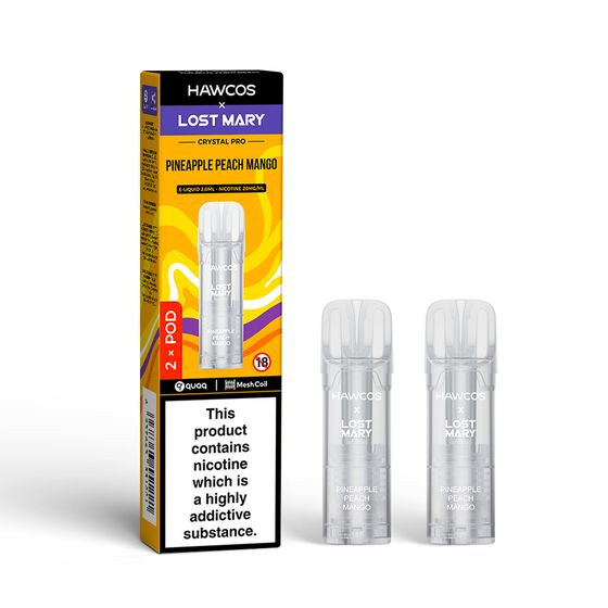 authentic HAWCOS × LOST MARY Crystal Pro Prefilled Pod 2ML × 2 (UK) 1PC Flavor: Pineapple Peach Mango | Strength: 2% Nic ENG