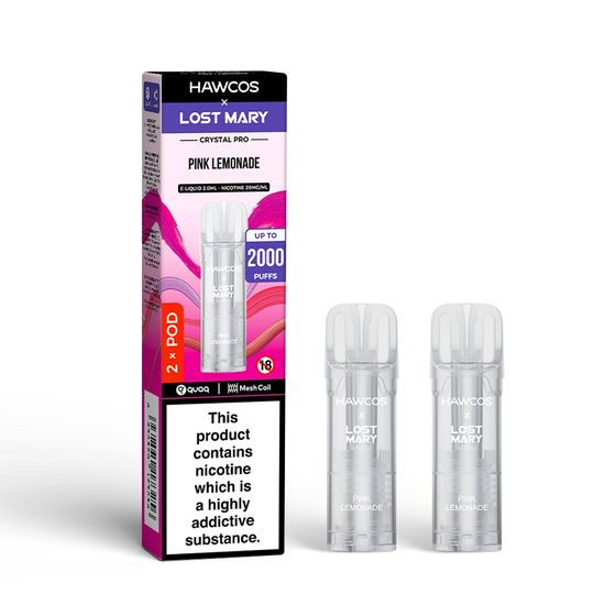 wholesale HAWCOS × LOST MARY Crystal Pro Prefilled Pod 2ML × 2 (UK) 1PC Flavor: Pink Lemonade | Strength: 2% Nic ENG