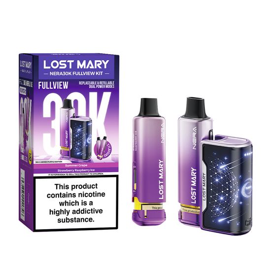 UK supplier LOST MARY NERA30K FULLVIEW Refillable Pod Kit (UK) 1PC Strength: 2% Nic ENG | Flavor: Purple Edition