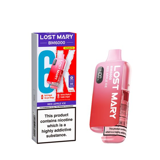 authentic [NEW] LOST MARY BM6000 Refillable Pod Kit -F (UK) 1PC Strength: 2% Nic ENG | Flavor: Red Apple ICE